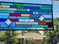 Rectangular stained glass panel rainbow, window hanging, sidelight, transom