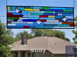 Rectangular stained glass panel rainbow, window hanging, sidelight, transom