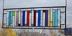 Rectangular stained glass panel rainbow, window hanging, sidelight, transom