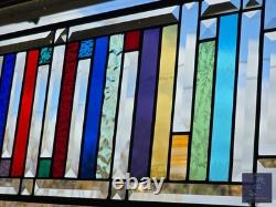 Rectangular stained glass panel rainbow, window hanging, sidelight, transom