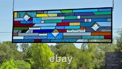 Rectangular stained glass panel rainbow, window hanging, sidelight, transom