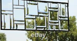 Rectangular stained glass window panel clear beveled 25.5x10.5 Made to order