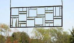 Rectangular stained glass window panel clear beveled 25.5x10.5 Made to order