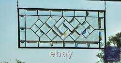 Rectangular stained glass window panel, hanging, privacy glass, Made to order