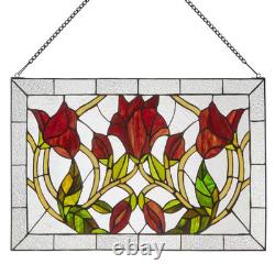 Red Floral Vines Traditional Multicolored Stained Glass Window Panel