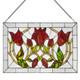 Red Floral Vines Traditional Multicolored Stained Glass Window Panel