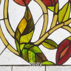 Red Floral Vines Traditional Multicolored Stained Glass Window Panel