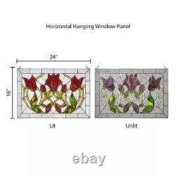 Red Floral Vines Traditional Multicolored Stained Glass Window Panel