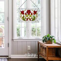Red Floral Vines Traditional Multicolored Stained Glass Window Panel