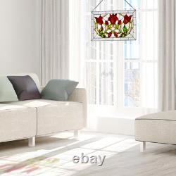 Red Floral Vines Traditional Multicolored Stained Glass Window Panel