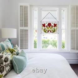 Red Floral Vines Traditional Multicolored Stained Glass Window Panel