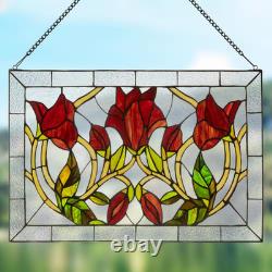 Red Floral Vines Traditional Multicolored Stained Glass Window Panel