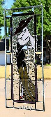 Red Hat Lady Stained Glass Window Panel 10 x 25