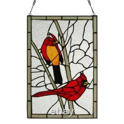 Red Northern Cardinal Songbird Stained Glass Window Panel