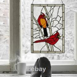 Red Northern Cardinal Songbird Stained Glass Window Panel