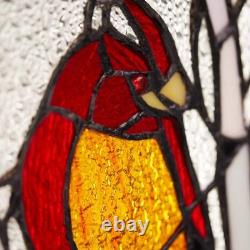Red Northern Cardinal Songbird Stained Glass Window Panel