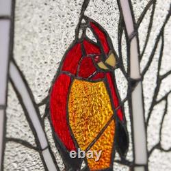 Red Northern Cardinal Songbird Stained Glass Window Panel