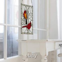 Red Northern Cardinal Songbird Stained Glass Window Panel