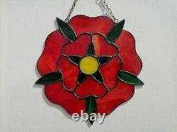 Red Rose Stained Glass Window Panel 8.5 Inch Bright Flower Suncatcher