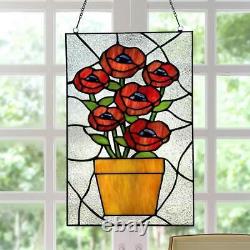 Red Rose Stained Glass Window Panel Stained Glass Suncatcher 10in x 16in