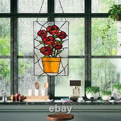 Red Rose Stained Glass Window Panel Stained Glass Suncatcher 10in x 16in