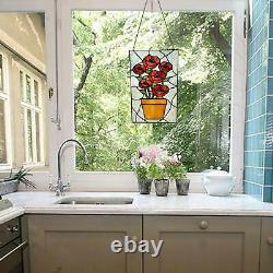 Red Rose Stained Glass Window Panel Stained Glass Suncatcher 10in x 16in
