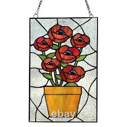 Red Rose Stained Glass Window Panel Stained Glass Suncatcher 10in x 16in