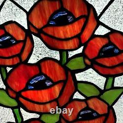 Red Rose Stained Glass Window Panel Stained Glass Suncatcher 10in x 16in