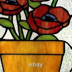 Red Rose Stained Glass Window Panel Stained Glass Suncatcher 10in x 16in