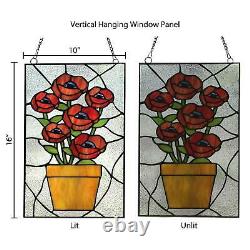 Red Rose Stained Glass Window Panel Stained Glass Suncatcher 10in x 16in