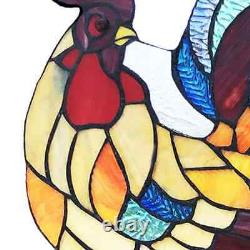 Red Rusty Rooster Chicken Stained Glass Window Panel From 73-pieces of Glass New