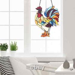 Red Rusty Rooster Chicken Stained Glass Window Panel From 73-pieces of Glass New