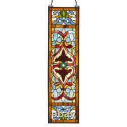 Red Victorian Stained Glass Fleur De Lis Window Panel