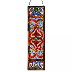 Red Victorian Stained Glass Fleur De Lis Window Panel