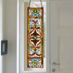 Red Victorian Stained Glass Fleur De Lis Window Panel