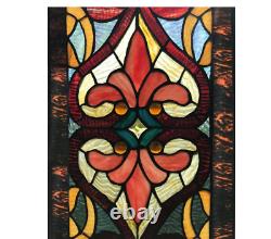 Red Victorian Stained Glass Fleur De Lis Window Panel Handcrafted