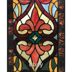 Red Victorian Stained Glass Fleur De Lis Window Panel Handcrafted