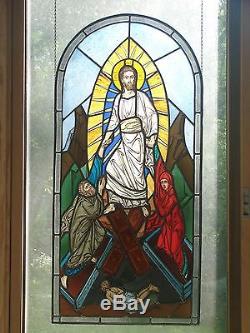 Religious stained glass panel/ Christ resurrecting the dead