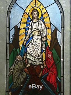 Religious stained glass panel/ Christ resurrecting the dead