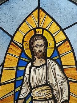 Religious stained glass panel/ Christ resurrecting the dead