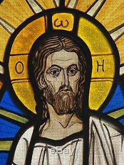 Religious stained glass panel/ Christ resurrecting the dead