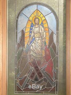 Religious stained glass panel/ Christ resurrecting the dead