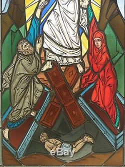 Religious stained glass panel/ Christ resurrecting the dead