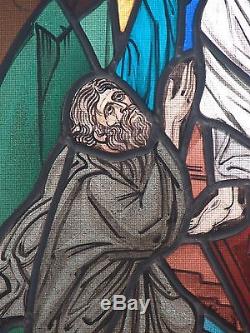 Religious stained glass panel/ Christ resurrecting the dead