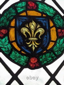 Renovated 1920's Large Hand Painted Stained Glass Window Panel 47.5 x 59 cm