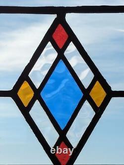 Renovated Bold Compact English Art Deco Stained Glass Panel