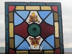 Renovated Compact Vivid English Antique Stained Glass Panel