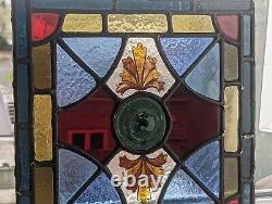 Renovated Compact Vivid English Antique Stained Glass Panel