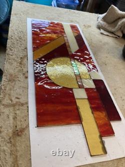 Retro Stained Glass Window Panel Handcrafted In USA