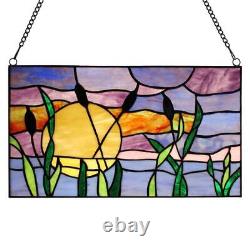 River Goods Cattails at Sunset Stained Glass Window Panel Wall Decor